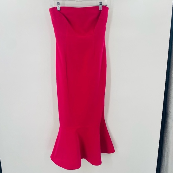 Cinq A Sept Luna Strapless Ruffle Midi Dress Bright Pink Size 6 - Picture 3 of 8